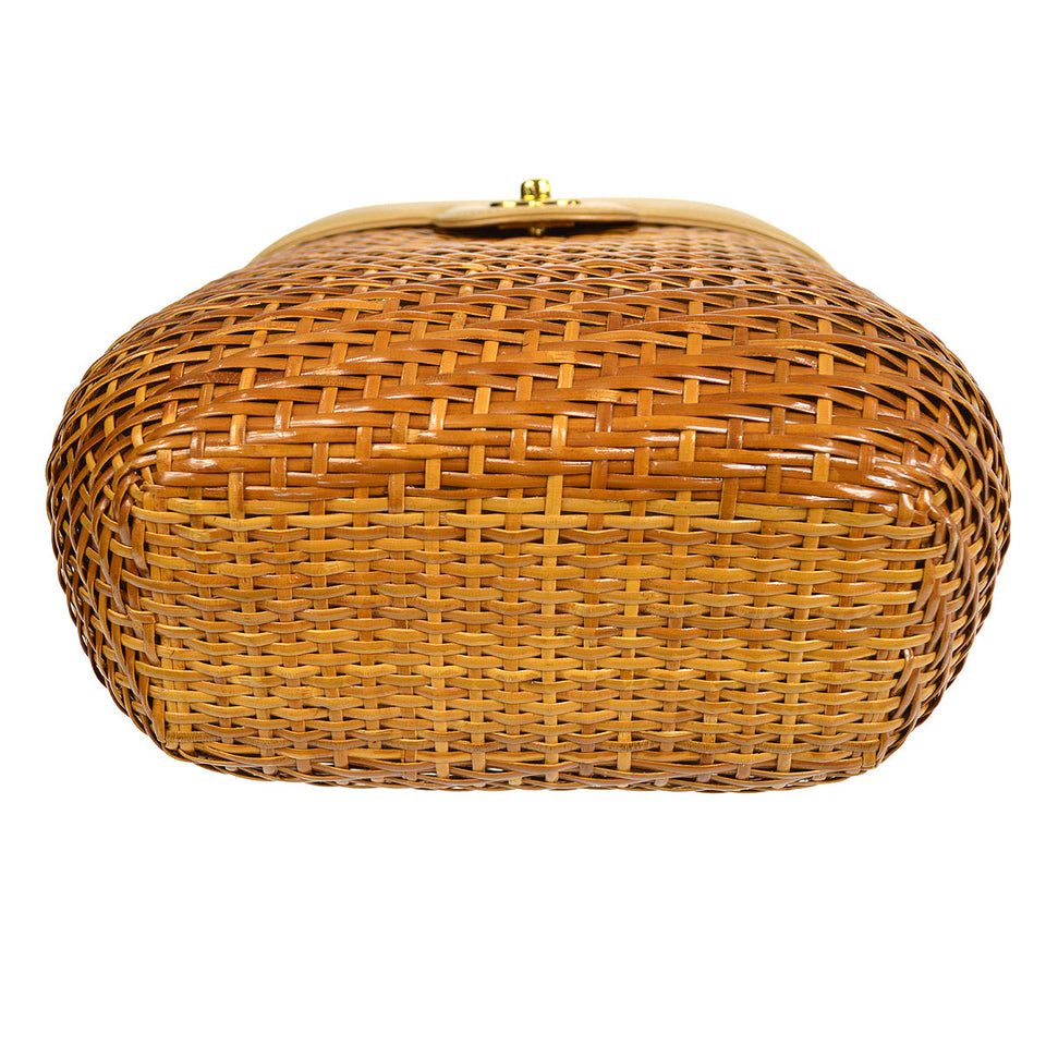 CHANEL Chain Basket Shoulder Bag Beige Straw