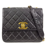 CHANEL Chain Shoulder Bag Black Lambskin