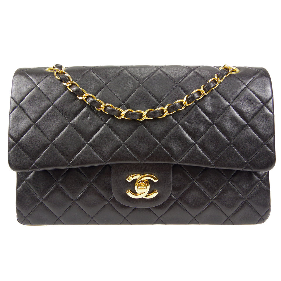 CHANEL Classic Double Flap Medium Shoulder Bag Black Lambskin