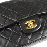 CHANEL Classic Double Flap Medium Shoulder Bag Black Lambskin