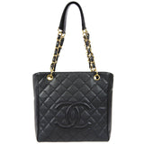CHANEL Petite Shopping Tote PST Chain Hand Tote Bag Black Caviar