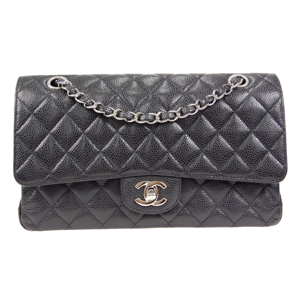 CHANEL Classic Double Flap Medium Shoulder Bag Black Caviar