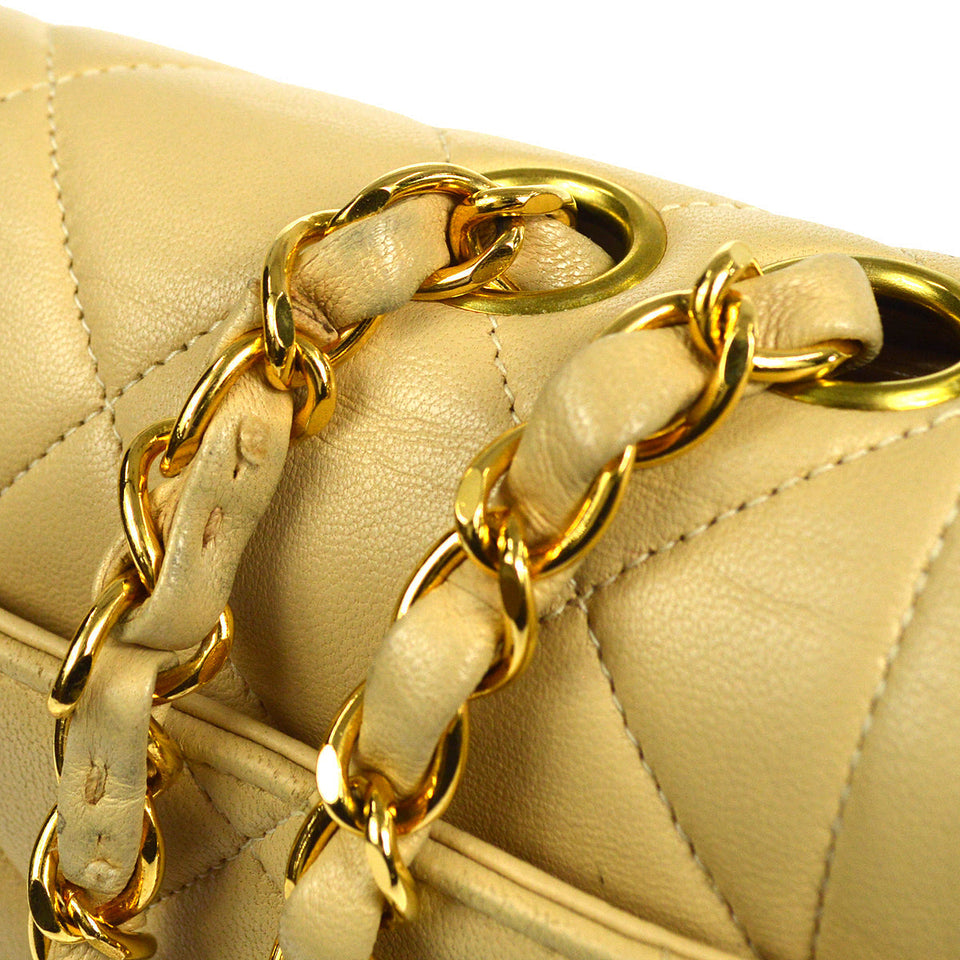 CHANEL Classic Single Flap Medium Shoulder Bag Beige Lambskin