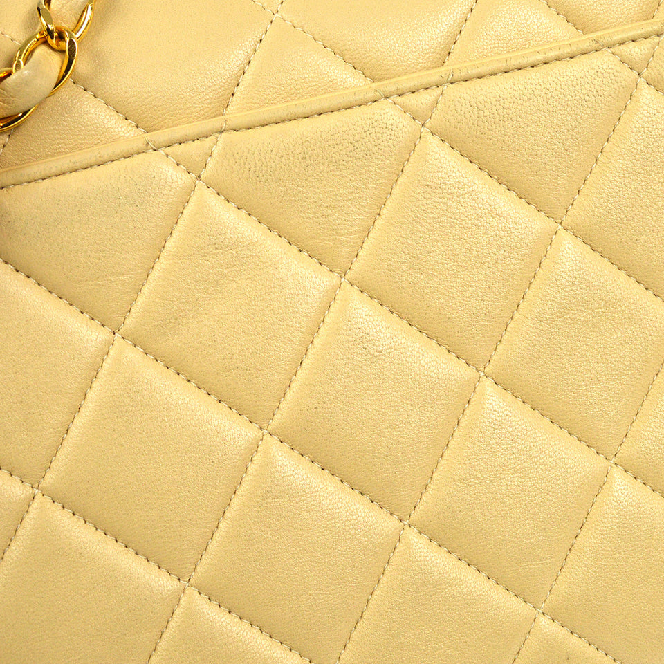 CHANEL Classic Single Flap Medium Shoulder Bag Beige Lambskin