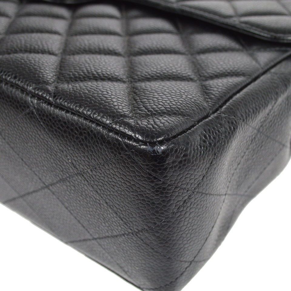 CHANEL Classic Flap Jumbo Double Chain Shoulder Bag Black Caviar
