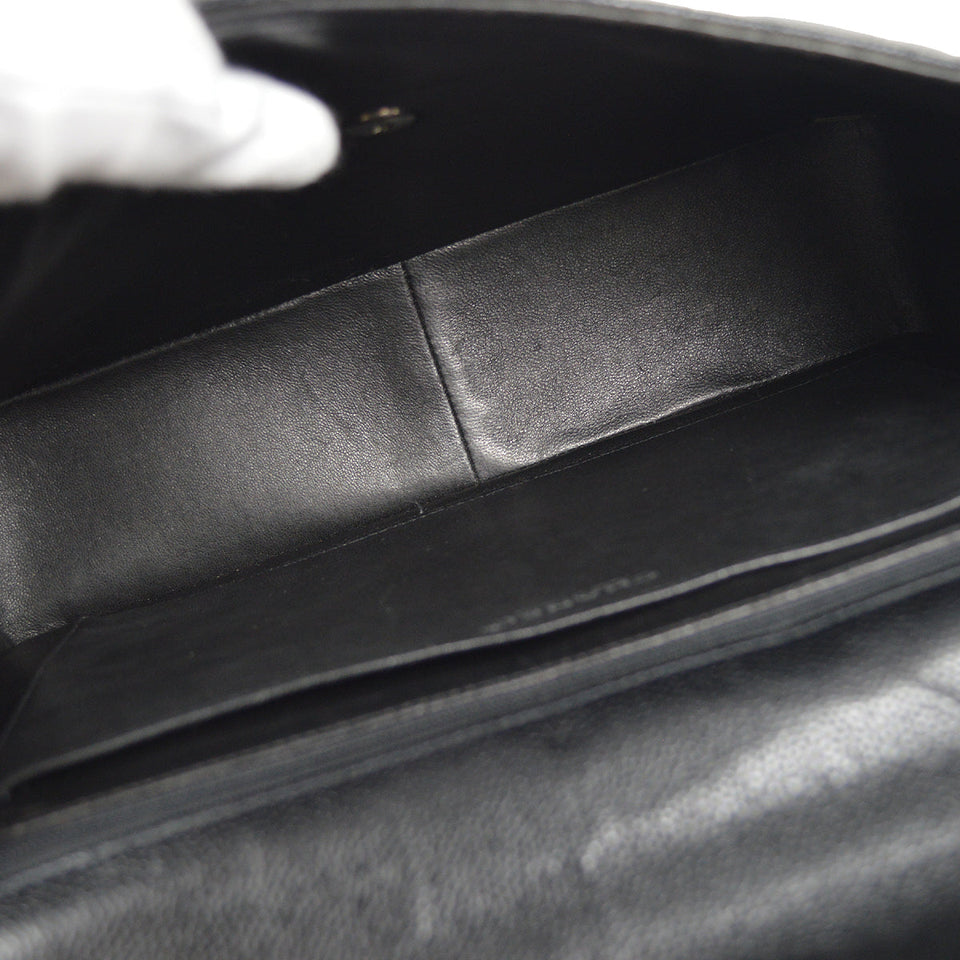 CHANEL Classic Flap Jumbo Double Chain Shoulder Bag Black Caviar
