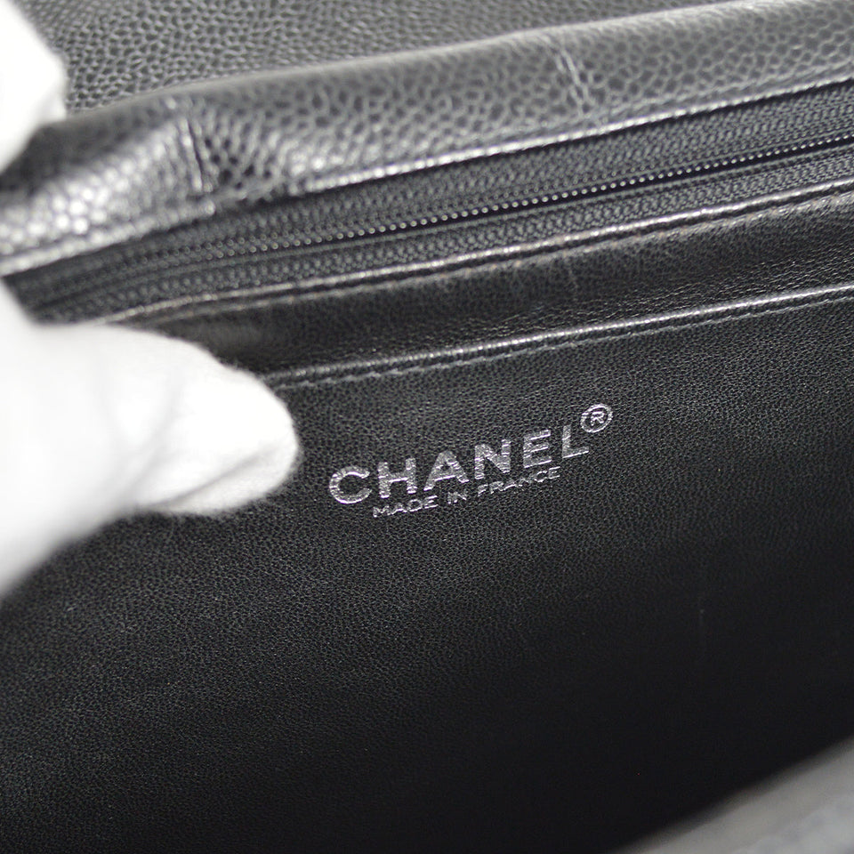 CHANEL Classic Flap Jumbo Double Chain Shoulder Bag Black Caviar