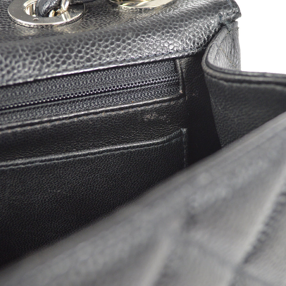 CHANEL Classic Flap Jumbo Double Chain Shoulder Bag Black Caviar