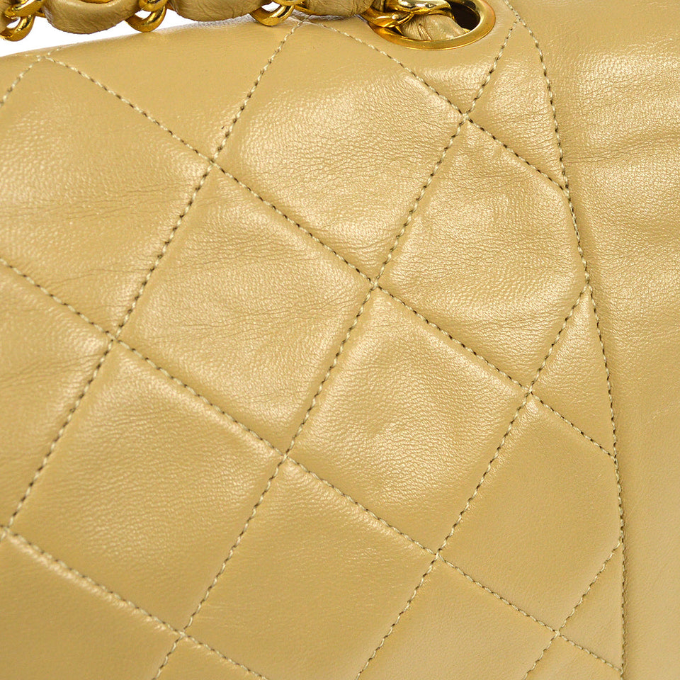 CHANEL Classic Single Flap Chain Shoulder Bag Beige Lambskin