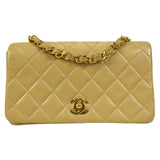 CHANEL Full Flap Chain Shoulder Bag Beige Lambskin