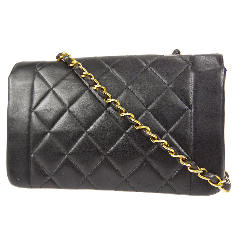 CHANEL Small Diana Chain Shoulder Bag Black Lambskin