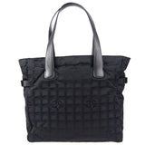 CHANEL Choco Bar Travel Line Tote Handbag Black Jacquard