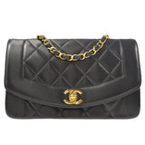 CHANEL Small Diana Chain Shoulder Bag Black Lambskin