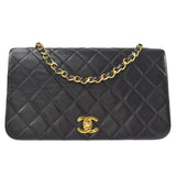 CHANEL Full Flap Chain Shoulder Bag Black Lambskin