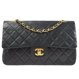 CHANEL Classic Double Flap Medium Shoulder Bag Black Lambskin