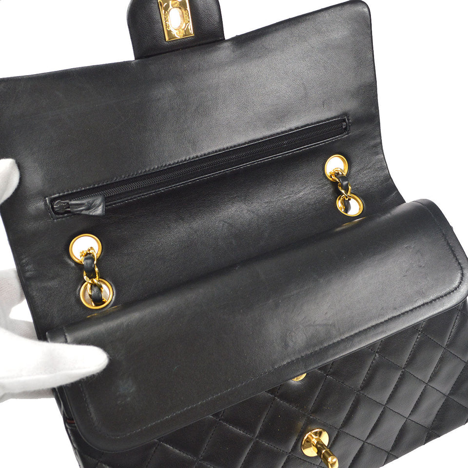 CHANEL Classic Double Flap Medium Shoulder Bag Black Lambskin