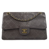 CHANEL Double Chain Shoulder Bag Brown Calfskin