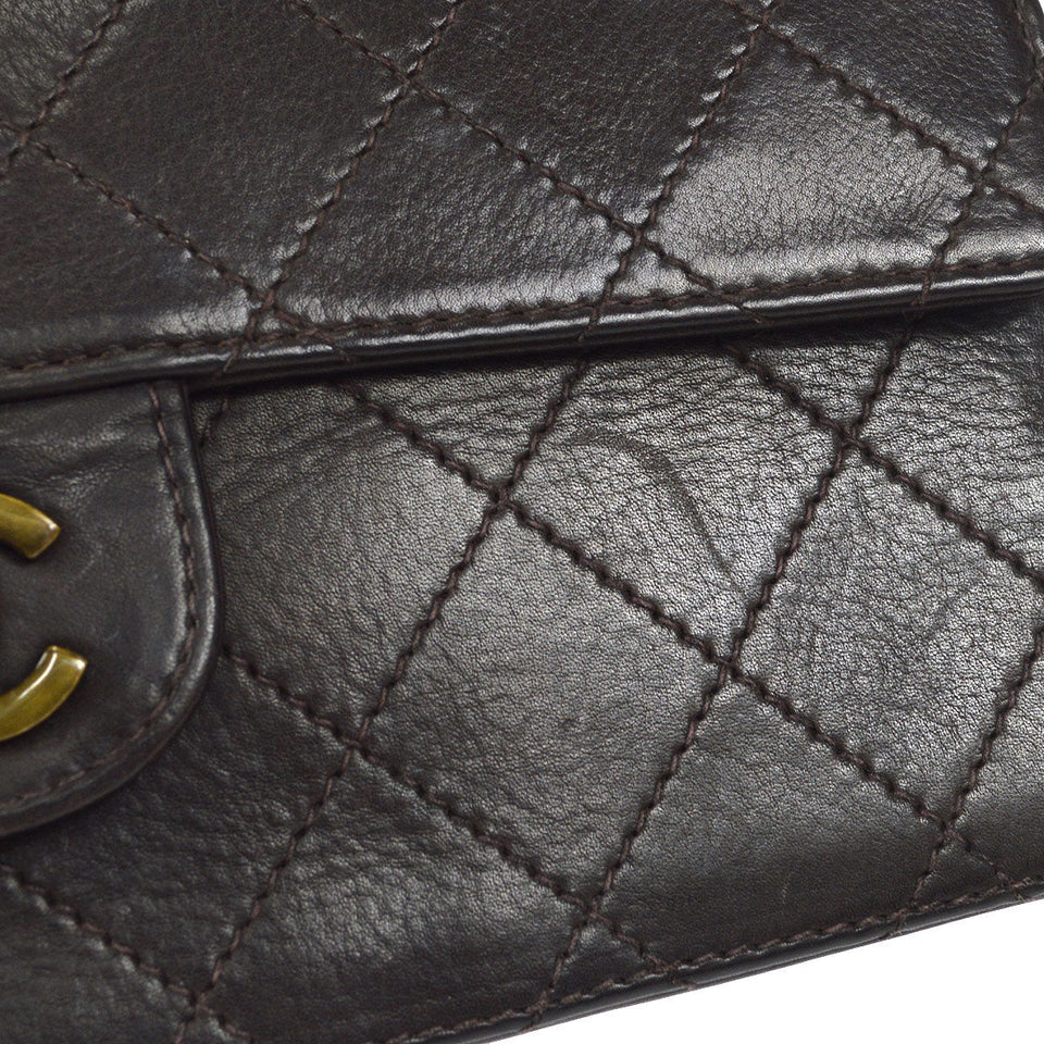 CHANEL Double Chain Shoulder Bag Brown Calfskin