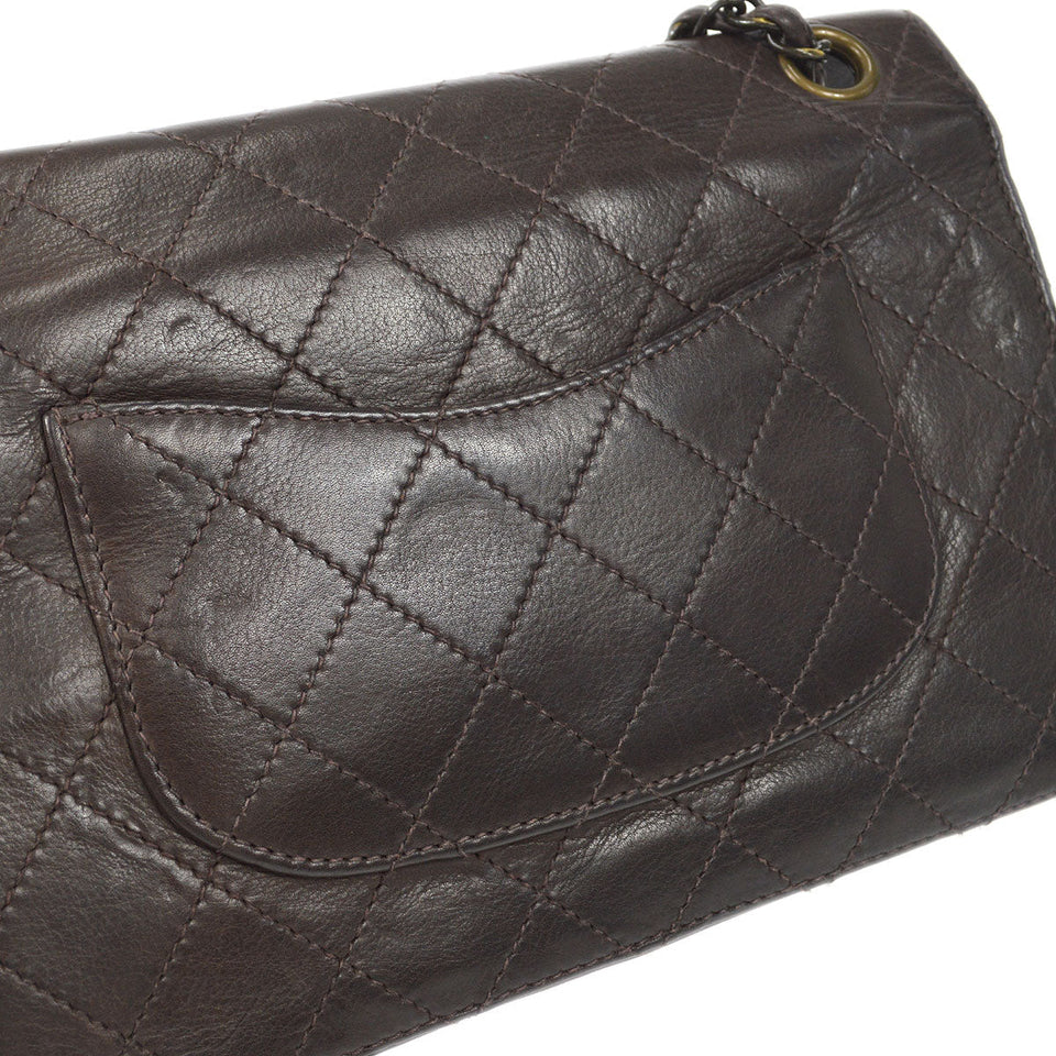 CHANEL Double Chain Shoulder Bag Brown Calfskin