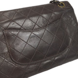 CHANEL Double Chain Shoulder Bag Brown Calfskin