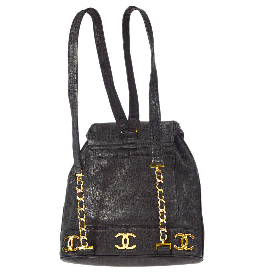 CHANEL Triple CC Chain Backpack Bag Black Caviar