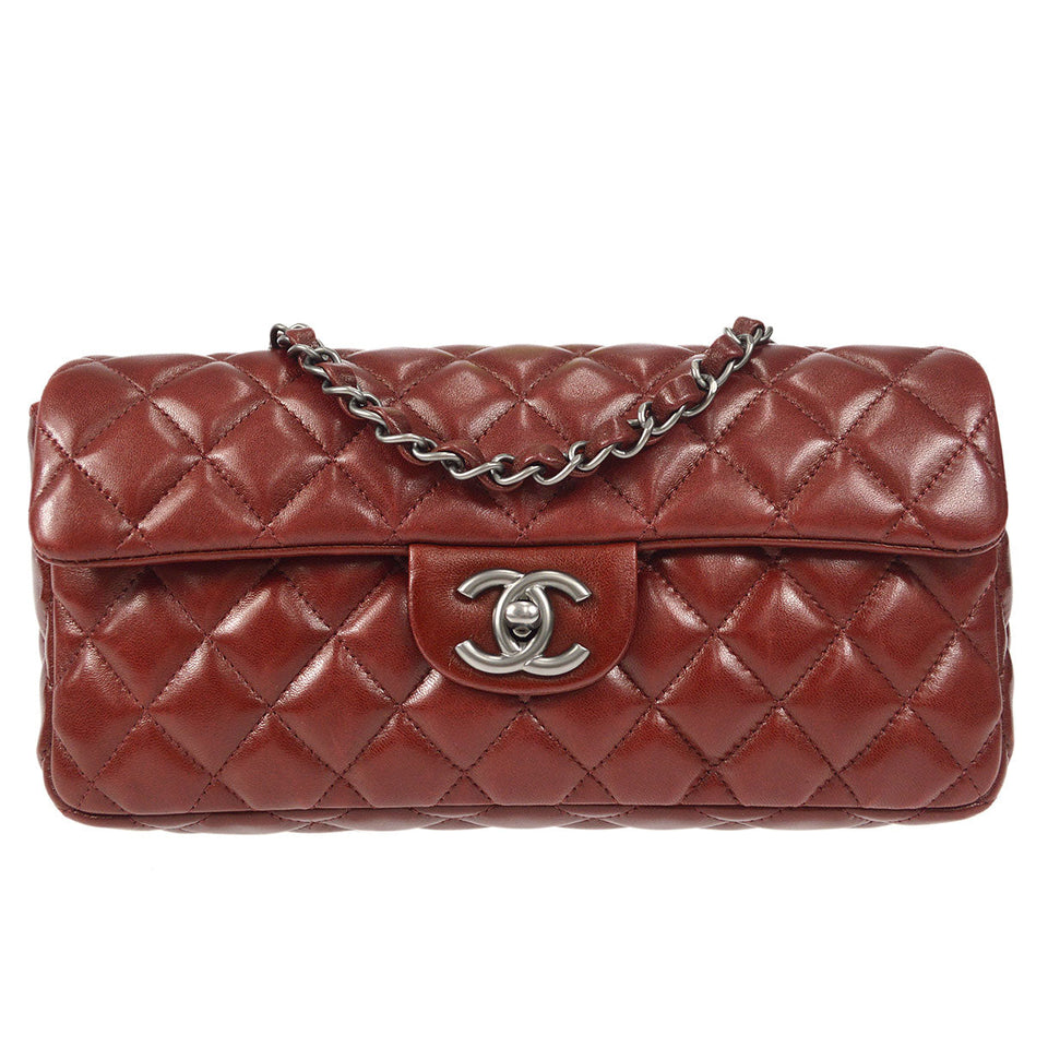 CHANEL East West Shoulder Bag Brown Lambskin