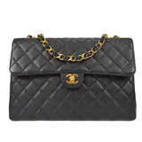 CHANEL Classic Flap Jumbo Double Chain Shoulder Bag Black Caviar