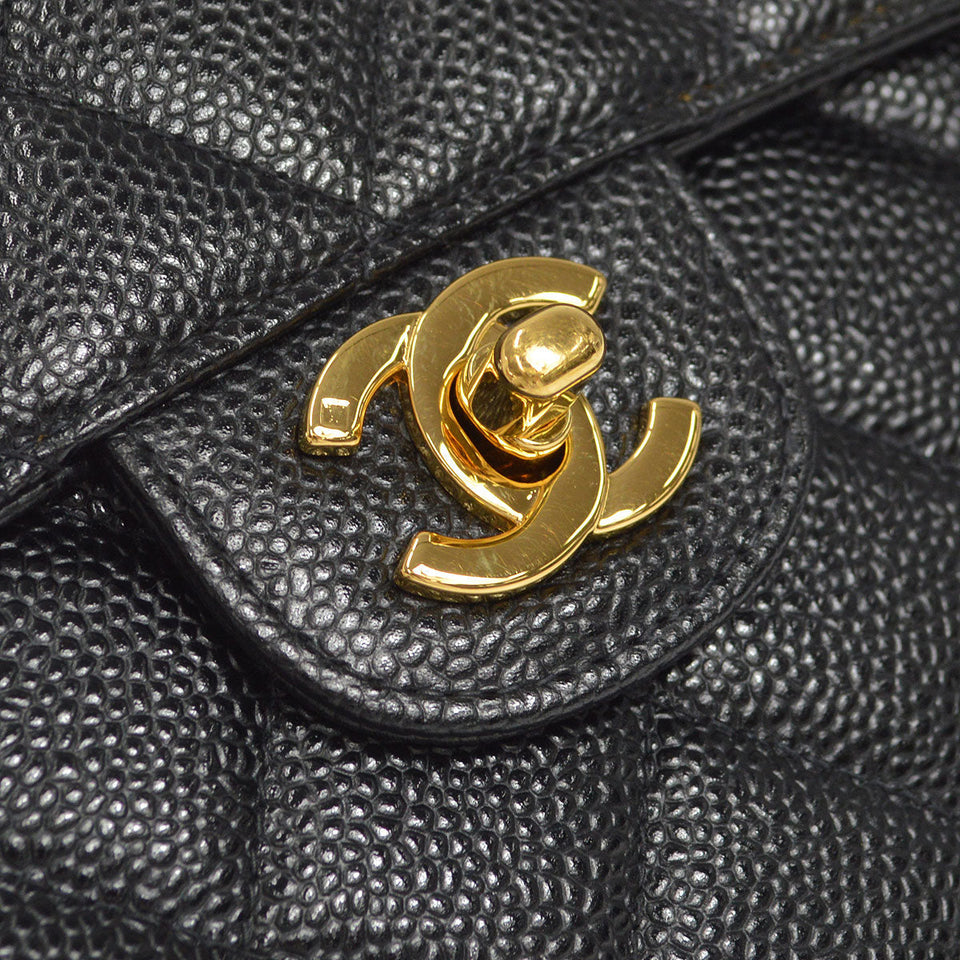 CHANEL Classic Flap Jumbo Double Chain Shoulder Bag Black Caviar