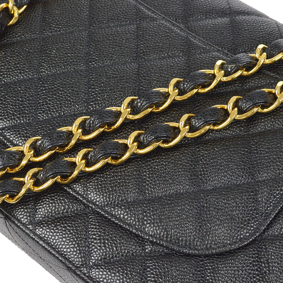 CHANEL Classic Flap Jumbo Double Chain Shoulder Bag Black Caviar
