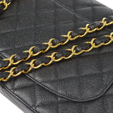 CHANEL Classic Flap Jumbo Double Chain Shoulder Bag Black Caviar