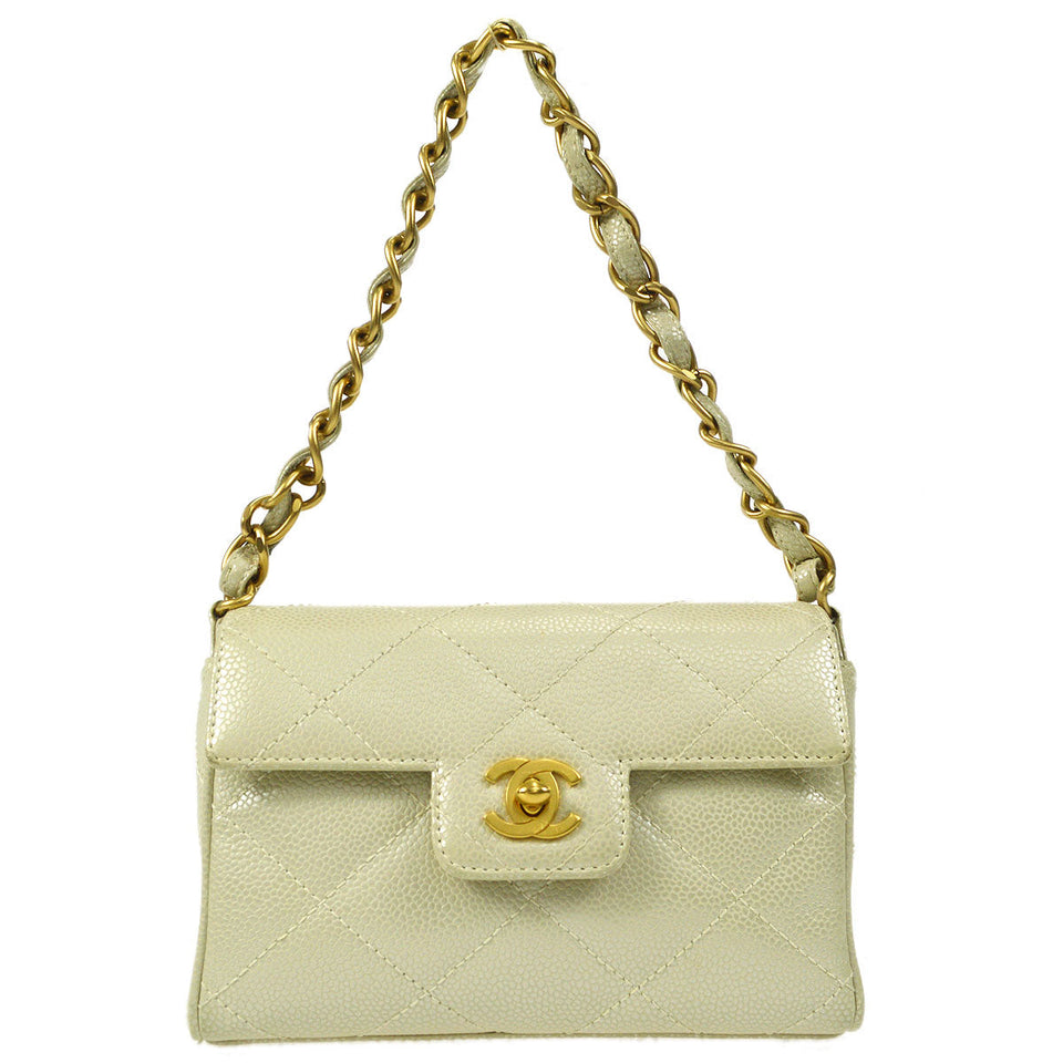 CHANEL Chain Handbag Pearl White Caviar