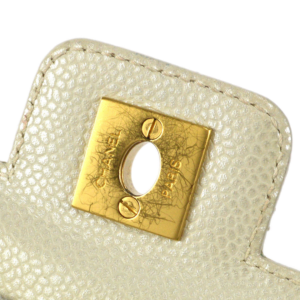 CHANEL Chain Handbag Pearl White Caviar