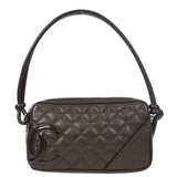 CHANEL Cambon Ligne Handbag Brown Calfskin