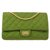 CHANEL 2.55 Line Double Flap Shoulder Bag Green Cotton