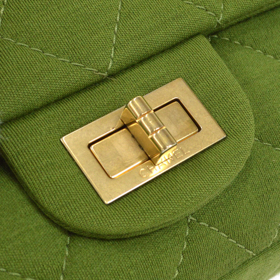 CHANEL 2.55 Line Double Flap Shoulder Bag Green Cotton