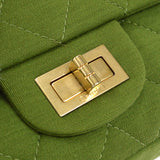 CHANEL 2.55 Line Double Flap Shoulder Bag Green Cotton