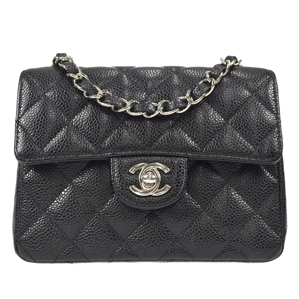 CHANEL Classic Flap Mini Square Chain Shoulder Bag Black Caviar