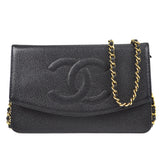 CHANEL WOC Chain Shoulder Wallet Bag Black Caviar