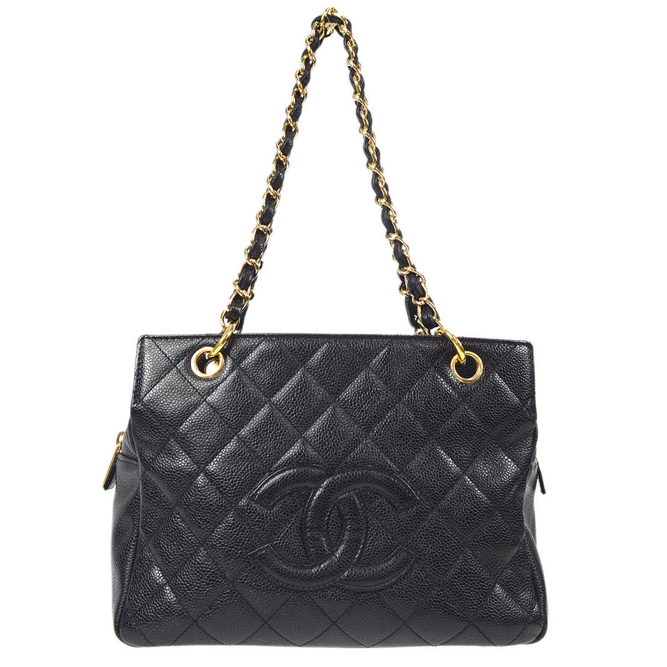 CHANEL Petite Timeless Tote PTT Chain Handbag Black Caviar