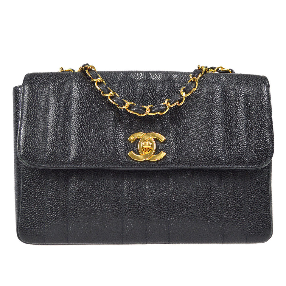 CHANEL Mademoiselle Double Chain Shoulder Bag Black Caviar
