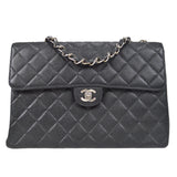 CHANEL Classic Flap Jumbo Double Chain Shoulder Bag Black Caviar