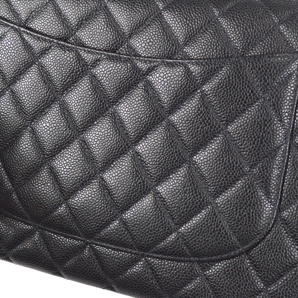 CHANEL Classic Flap Jumbo Double Chain Shoulder Bag Black Caviar