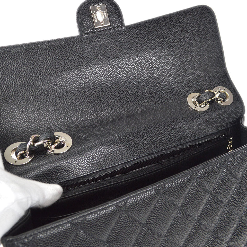 CHANEL Classic Flap Jumbo Double Chain Shoulder Bag Black Caviar