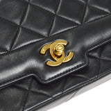 CHANEL Single Chain Shoulder Bag Black Lambskin