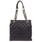 CHANEL Petite Shopping Tote PST Chain Hand Tote Bag Black Caviar