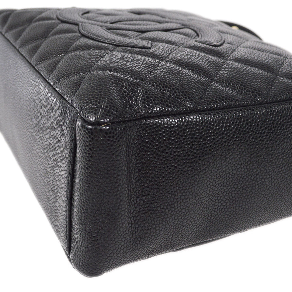 CHANEL Petite Shopping Tote PST Chain Hand Tote Bag Black Caviar
