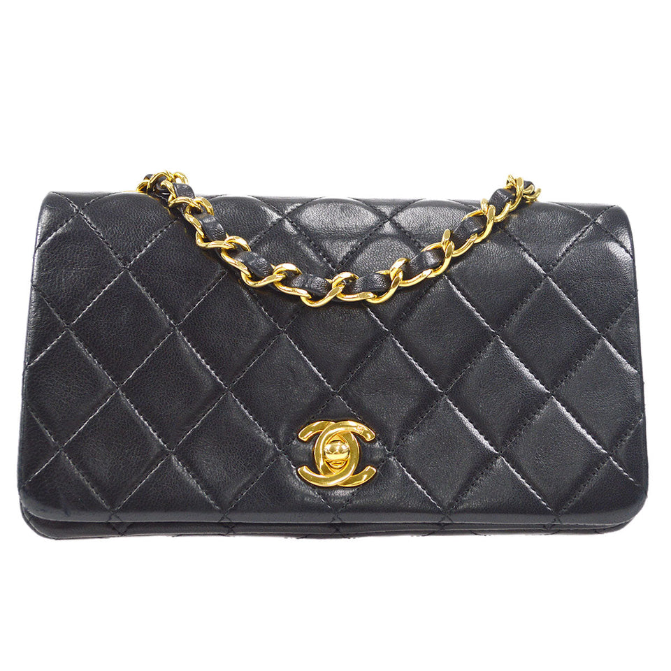CHANEL Full Flap Chain Shoulder Bag Black Lambskin