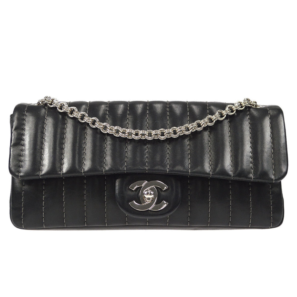 CHANEL Mademoiselle Double Chain Shoulder Bag Black Calfskin