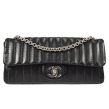 CHANEL Mademoiselle Double Chain Shoulder Bag Black Calfskin
