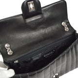 CHANEL Mademoiselle Double Chain Shoulder Bag Black Calfskin